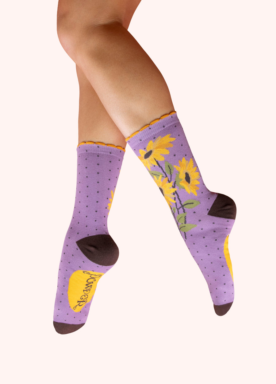 Ladies' Ankle Socks - Splendid Sunflowers in Lilac