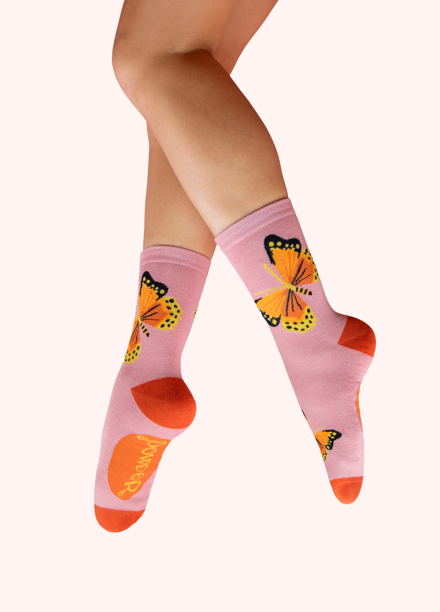 Ladies' Ankle Socks - Beautiful Butterflies in Rose