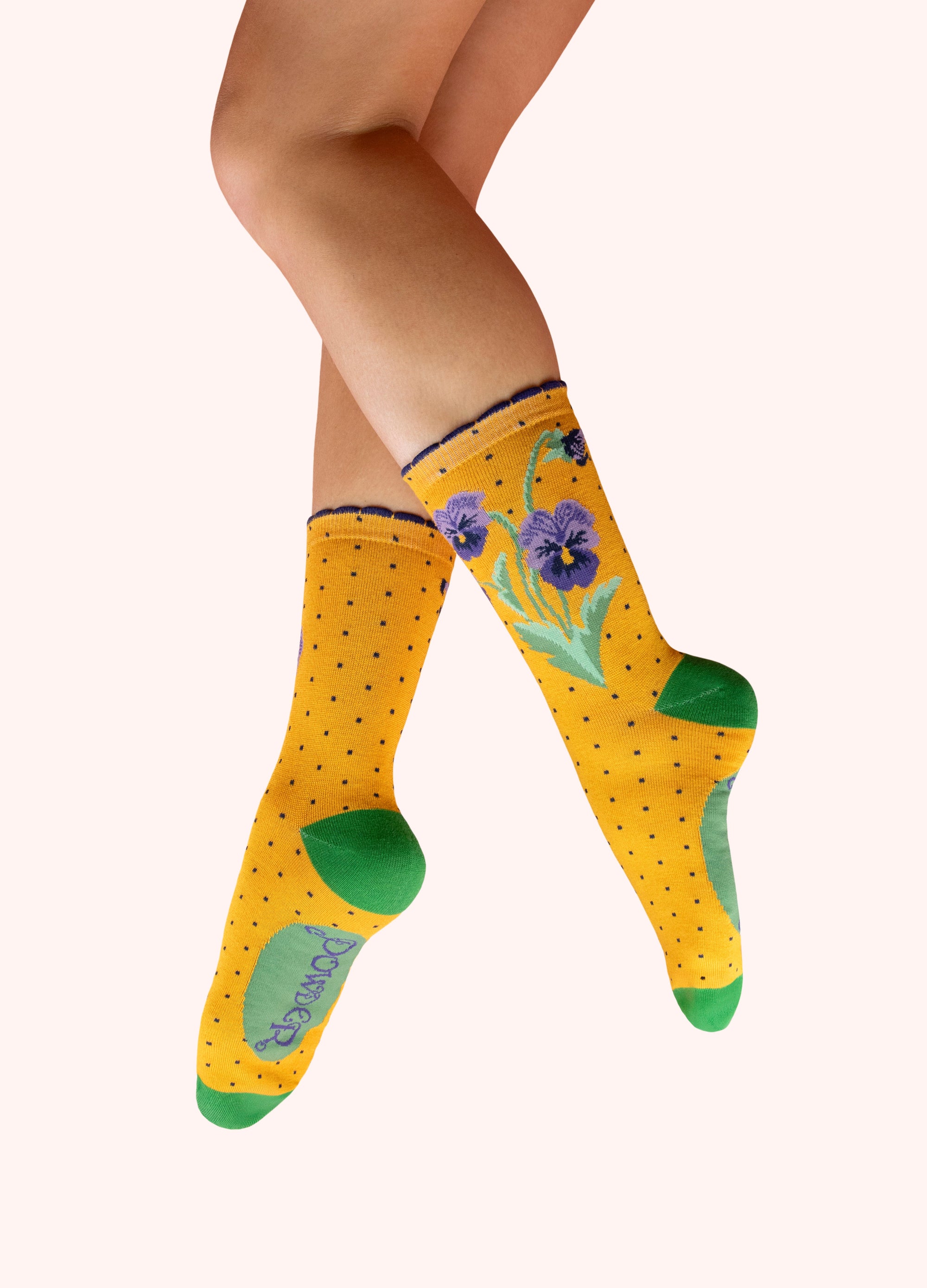 Ladies' Ankle Socks - Perfect Pansies in Mustard