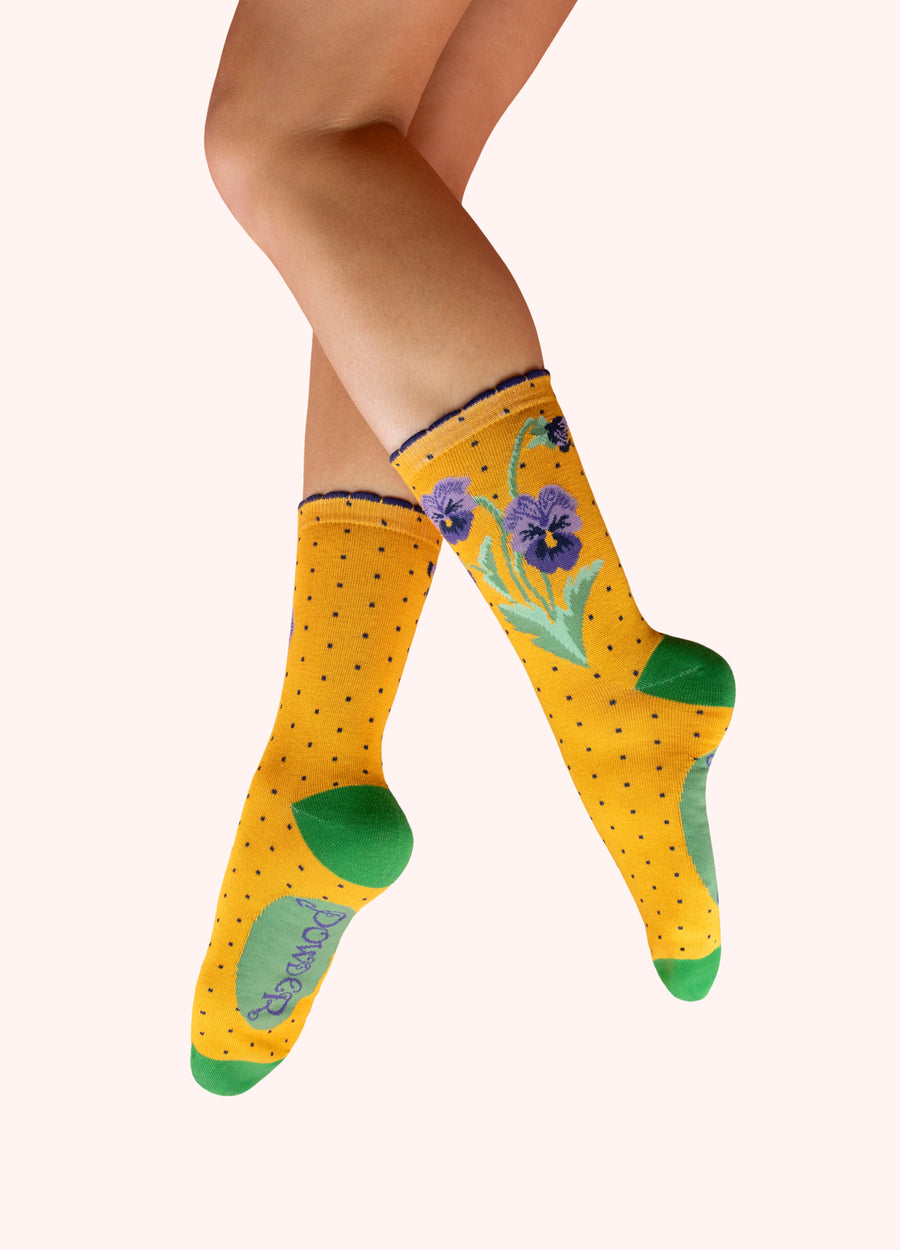 Ladies' Ankle Socks - Perfect Pansies in Mustard