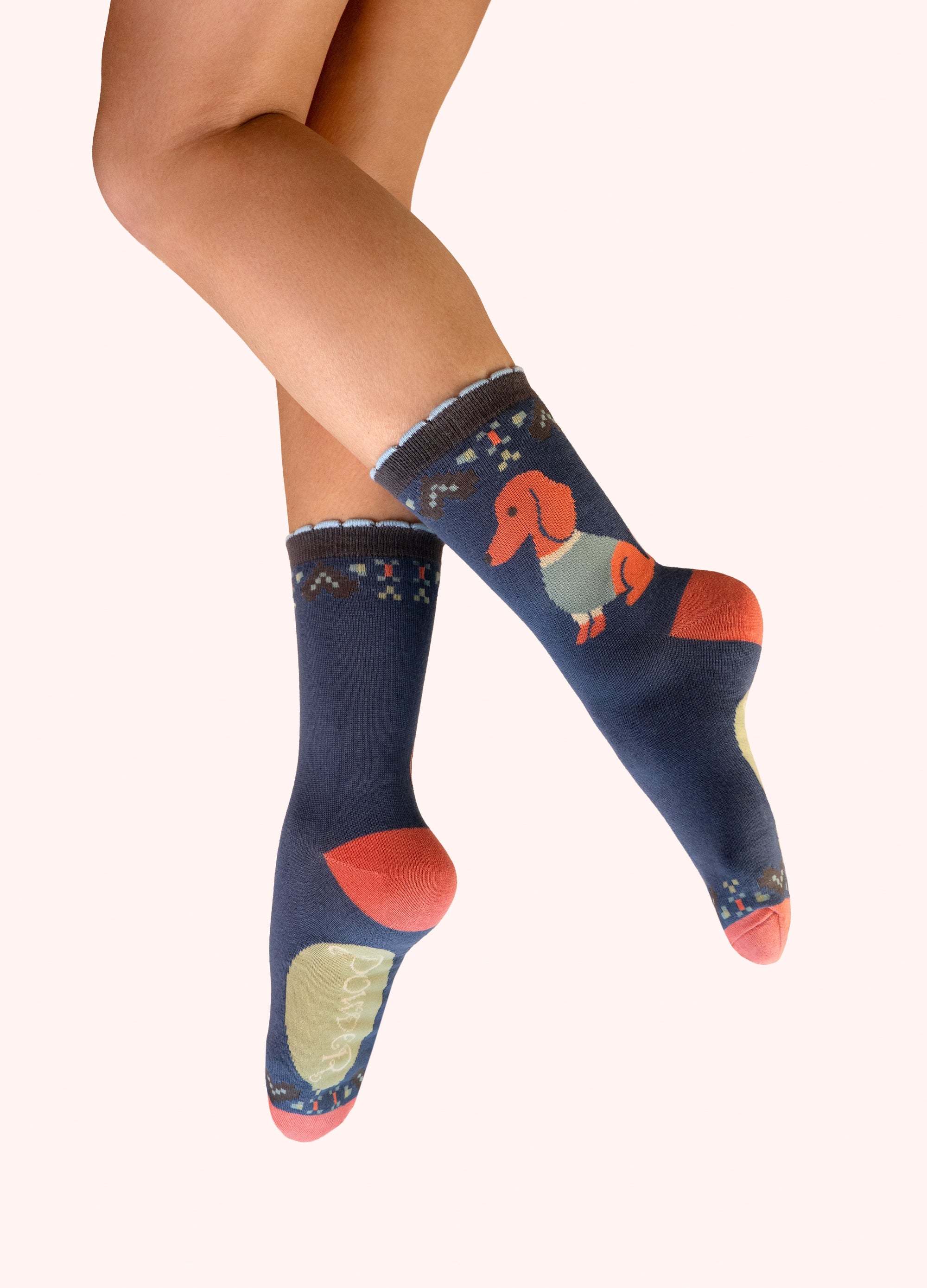 Snuggle Sausage Dogs Ankle Socks - Denim