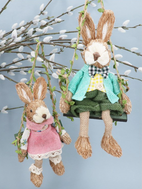 Hanging Decorations - Mr & Mrs Bunny on Swing