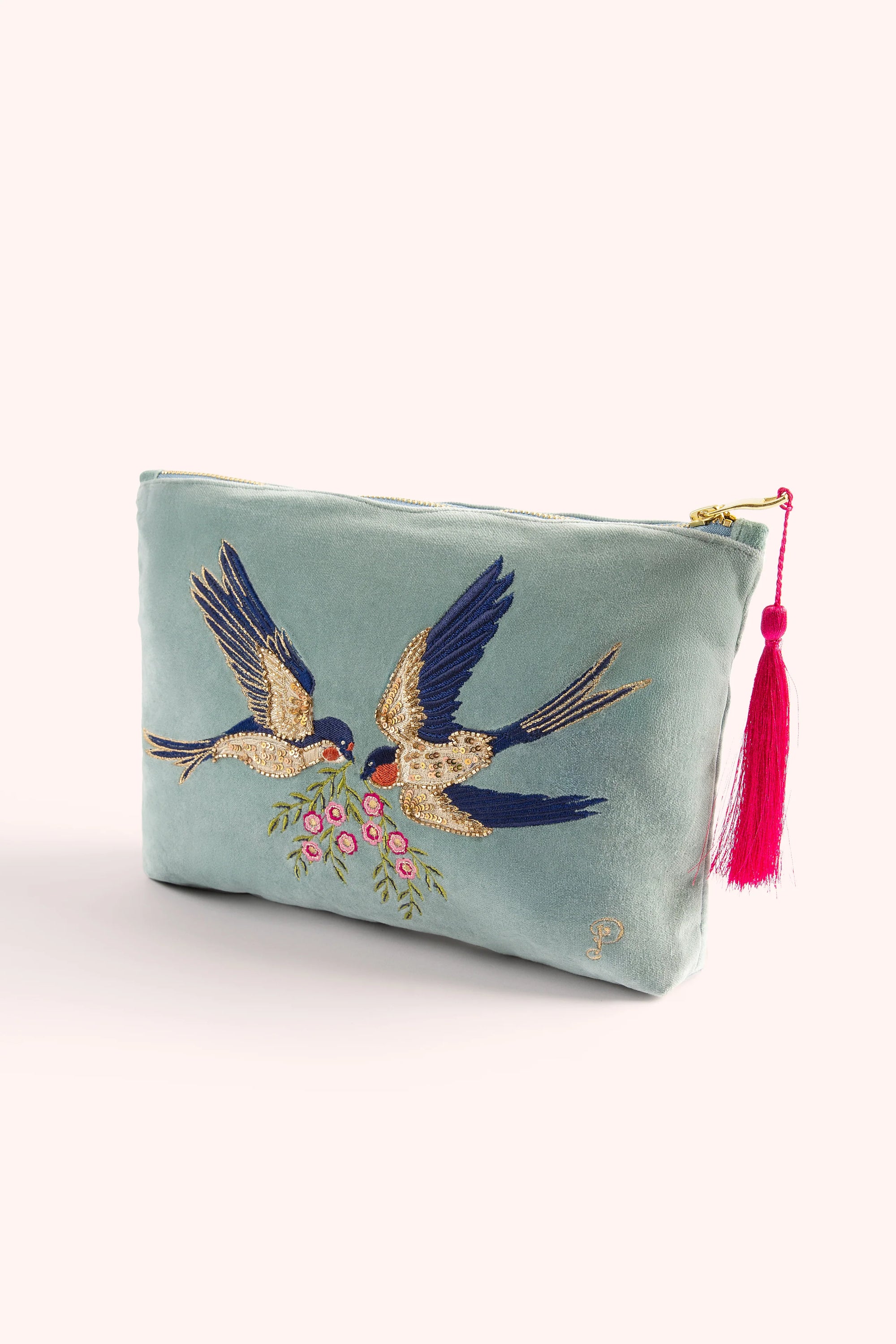 Velvet Zip Pouch - Swooping Swallows