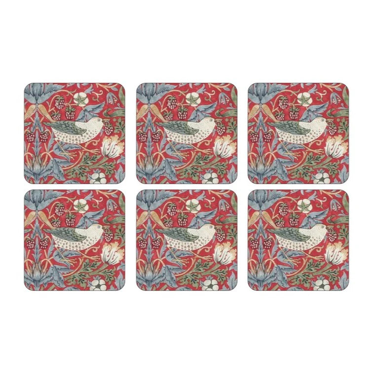 Strawberry Thief Set of 6 Coasters - Red