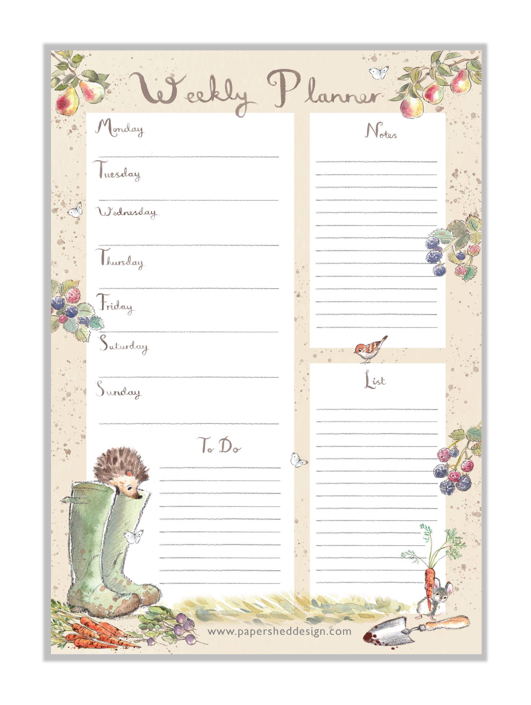 Weekly Planner A4 - Cute Hedgehog Illustration - WPLAN01