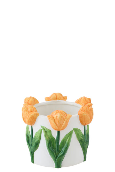 Flowerpot Tulip Ceramic White/Green Small