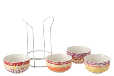 Box Of 4 Bowl Ceramic Purple/Red