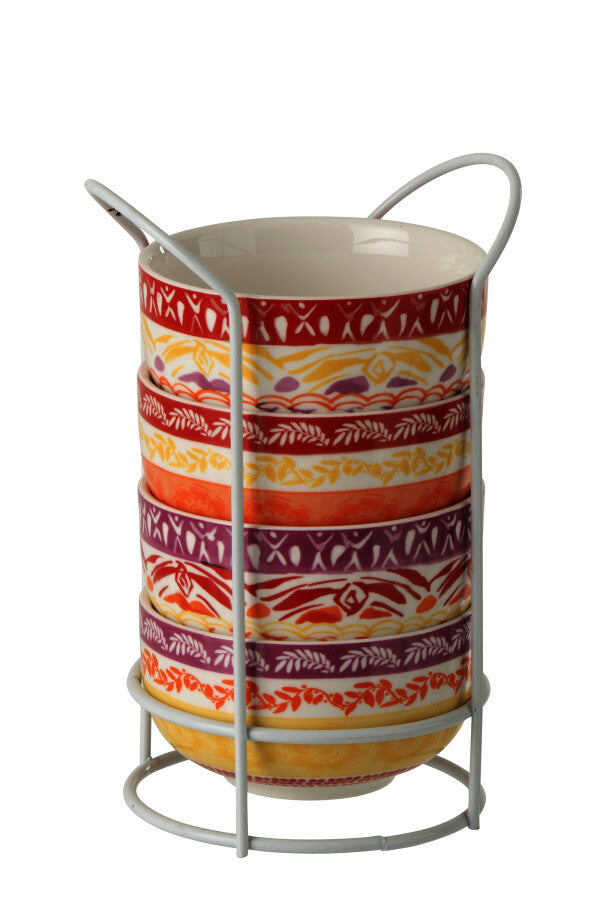Box Of 4 Bowl Ceramic Purple/Red