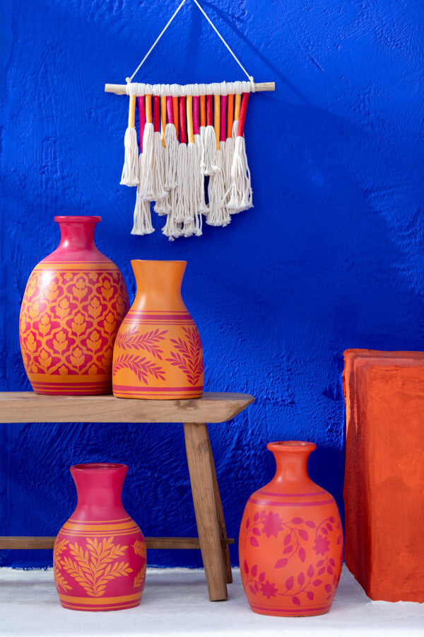Vase Branches+Lines Terracotta Orange/Pink