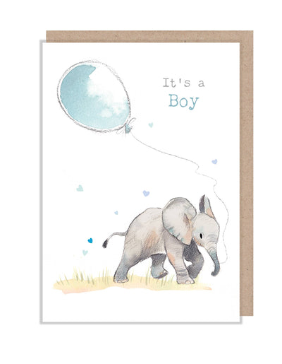Baby Boy Card - Elephant with Blue balloon - WWE029