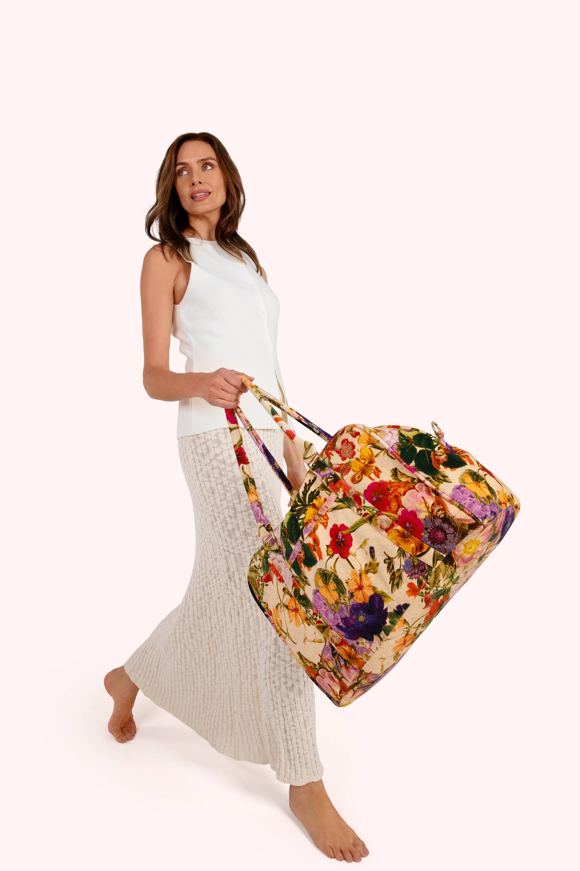 Luxe Weekender Bags - Cream Posy
