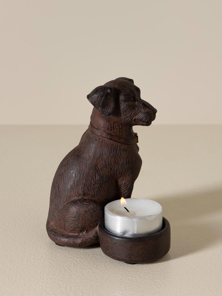 Seated dog tealight holder