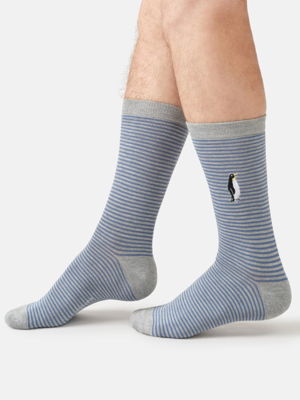 Mens Embroidered Penguin Bamboo Crew Socks