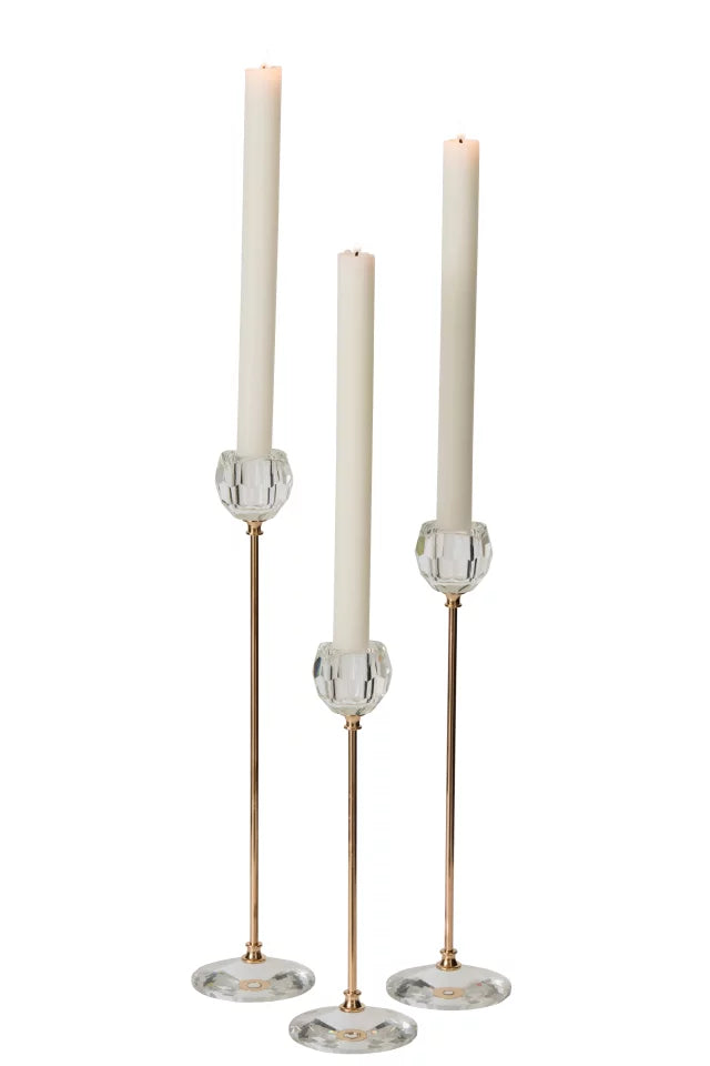 Set Of 3 Candle Holder Crystal Transparent