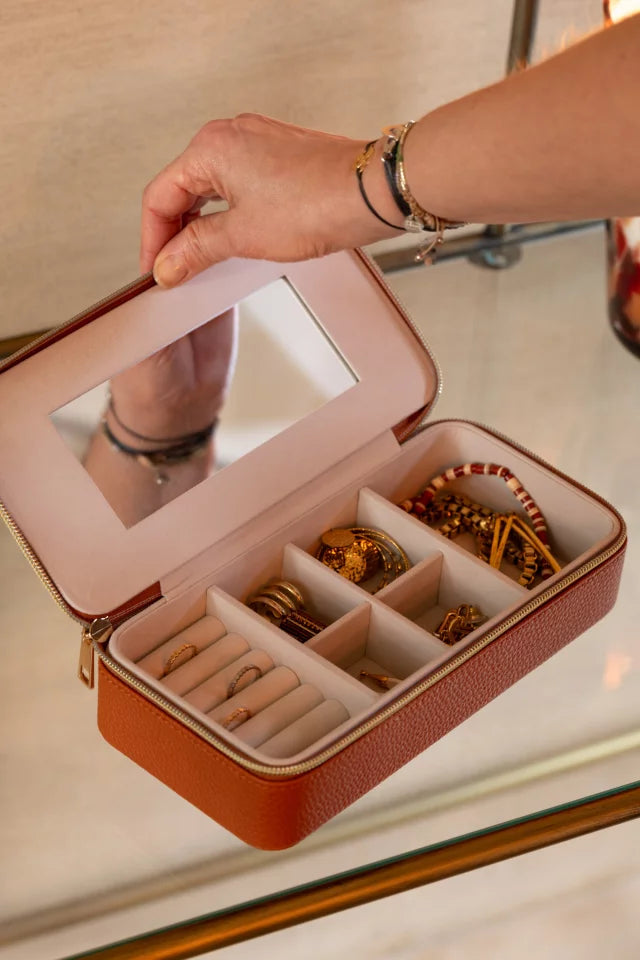 Jewellery Box Rectangle+Mirror Artificial Leather Cognac