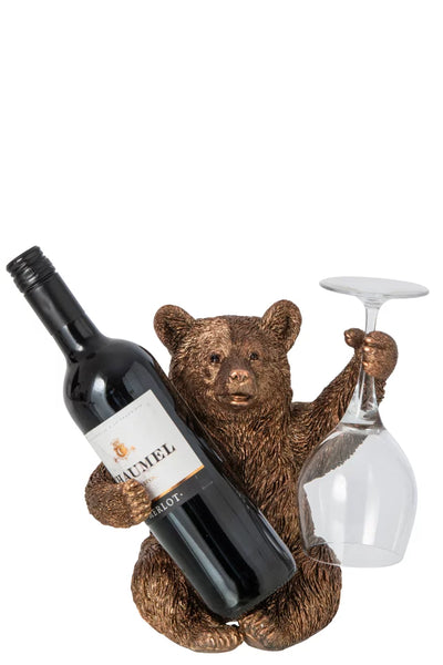 Bear Bottle Of Wine Resin Copper