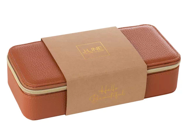 Jewellery Box Rectangle+Mirror Artificial Leather Cognac