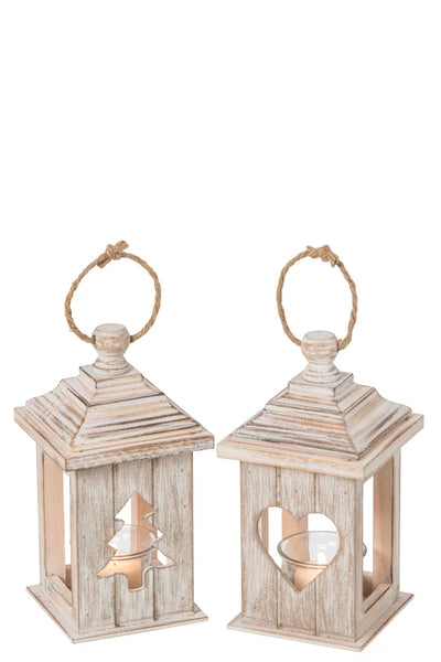 Lantern Fir Wood Beige Assortment Of 2