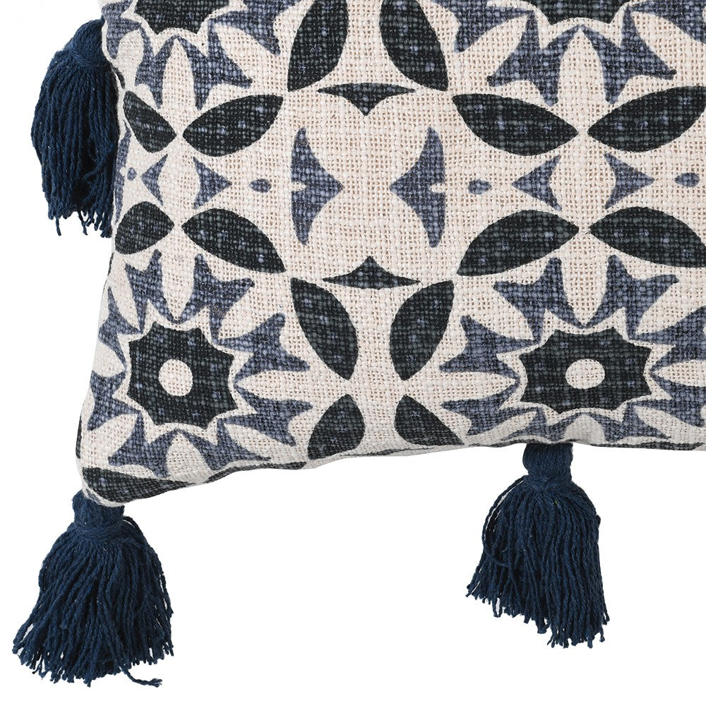 Blue Medallion Cushion with Tassels