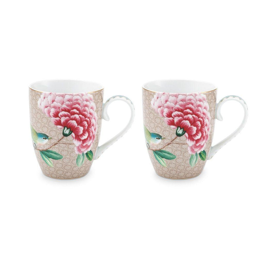 Set of 2 Large Blushing Birds Khaki Mug by Pip Studio - Twenty Six