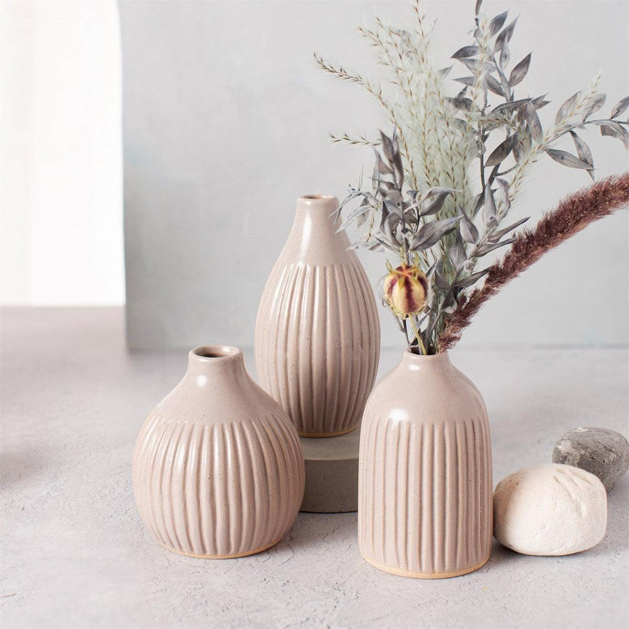 Set of 3 Grooved Vases (Grey) - Twenty Six
