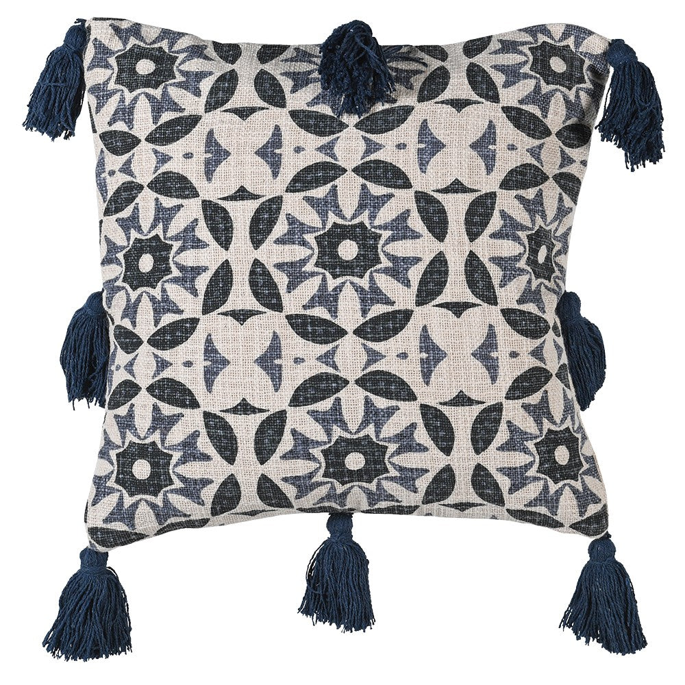 Blue Medallion Cushion with Tassels