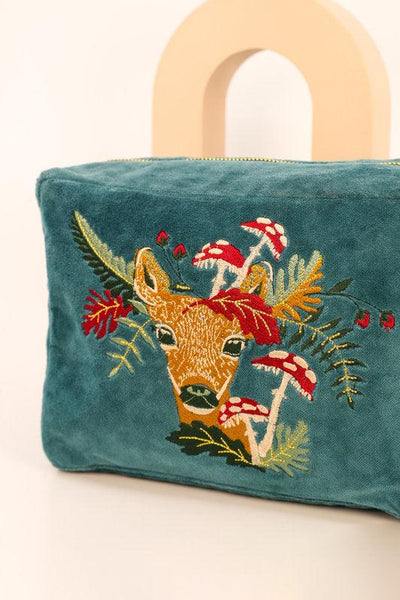 Doe with Toadstools Velvet Washbag by Powder - Twenty Six