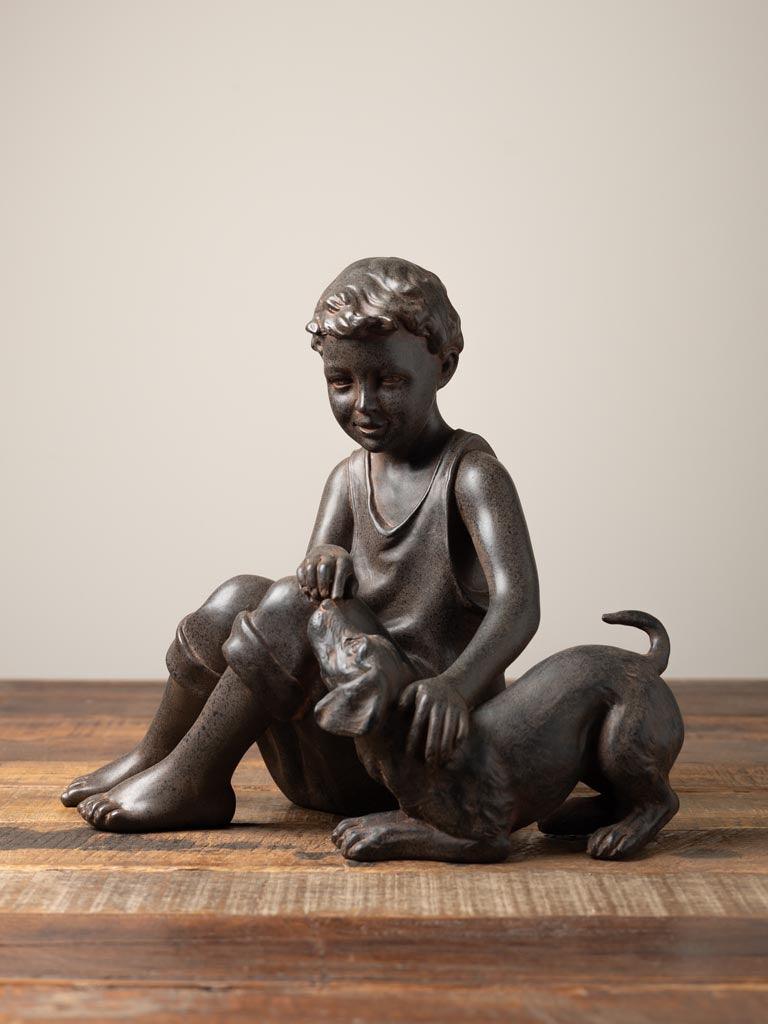 Seated Boy with Dog in Resin - Twenty Six