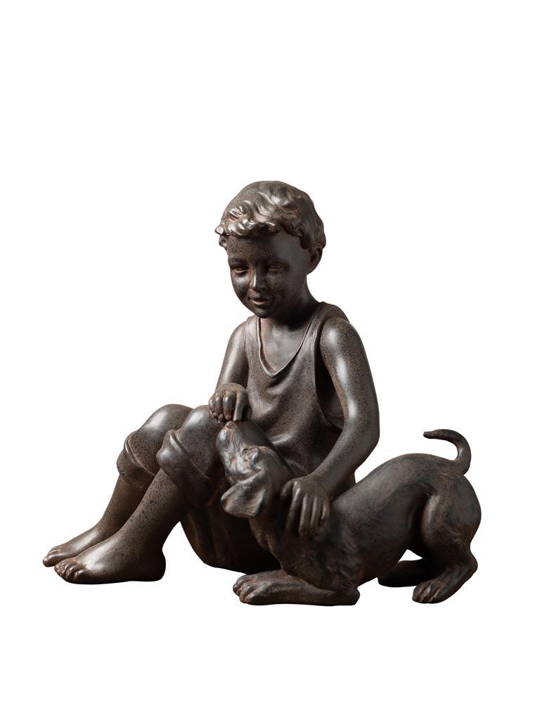Seated Boy with Dog in Resin - Twenty Six